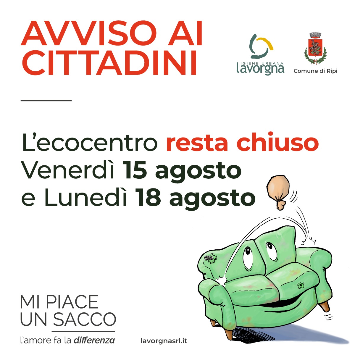 Avviso chiusura ecocentro il 15 e il 18 agosto 2025