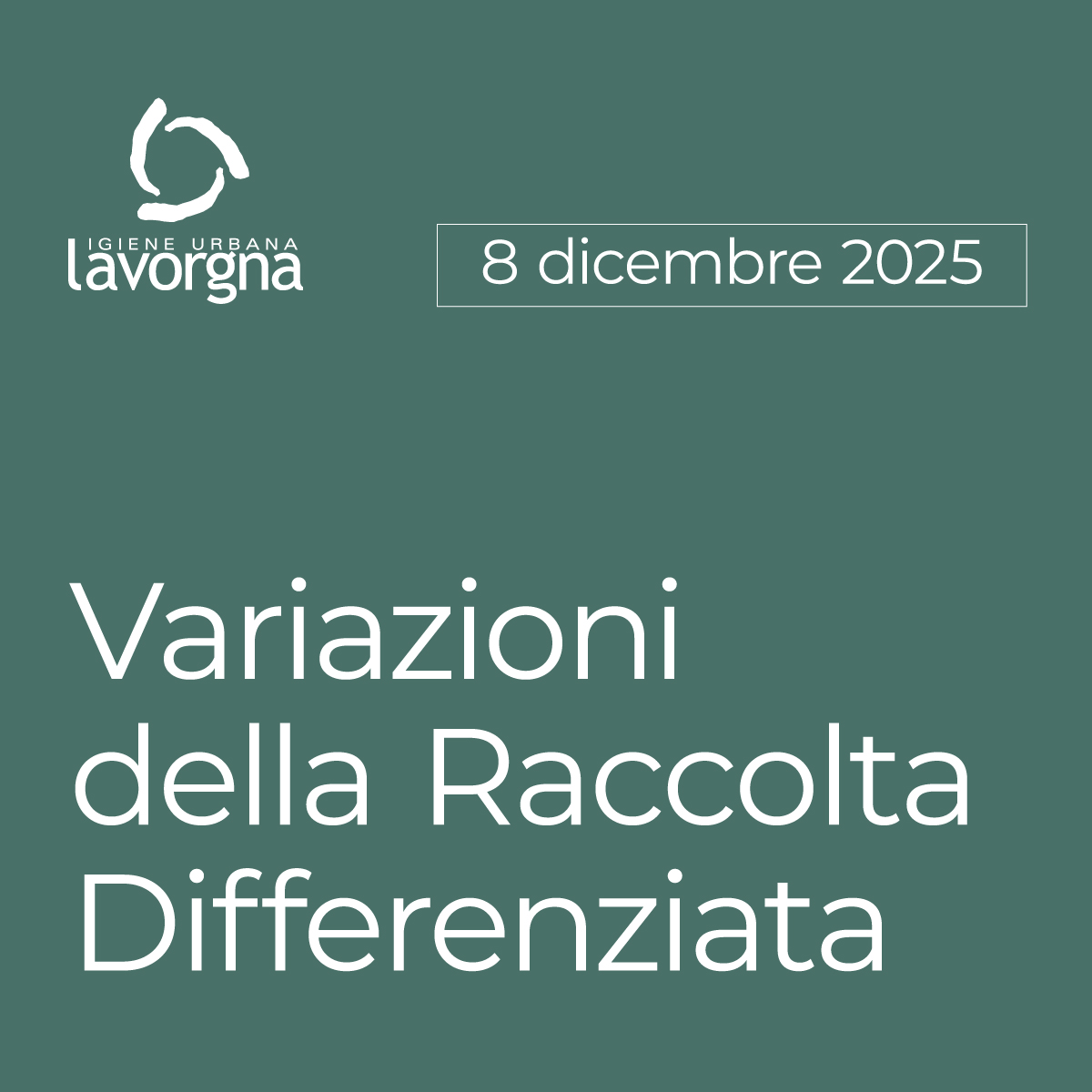 Variazioni della raccolta differenziata per la festività dell’8 dicembre 2025