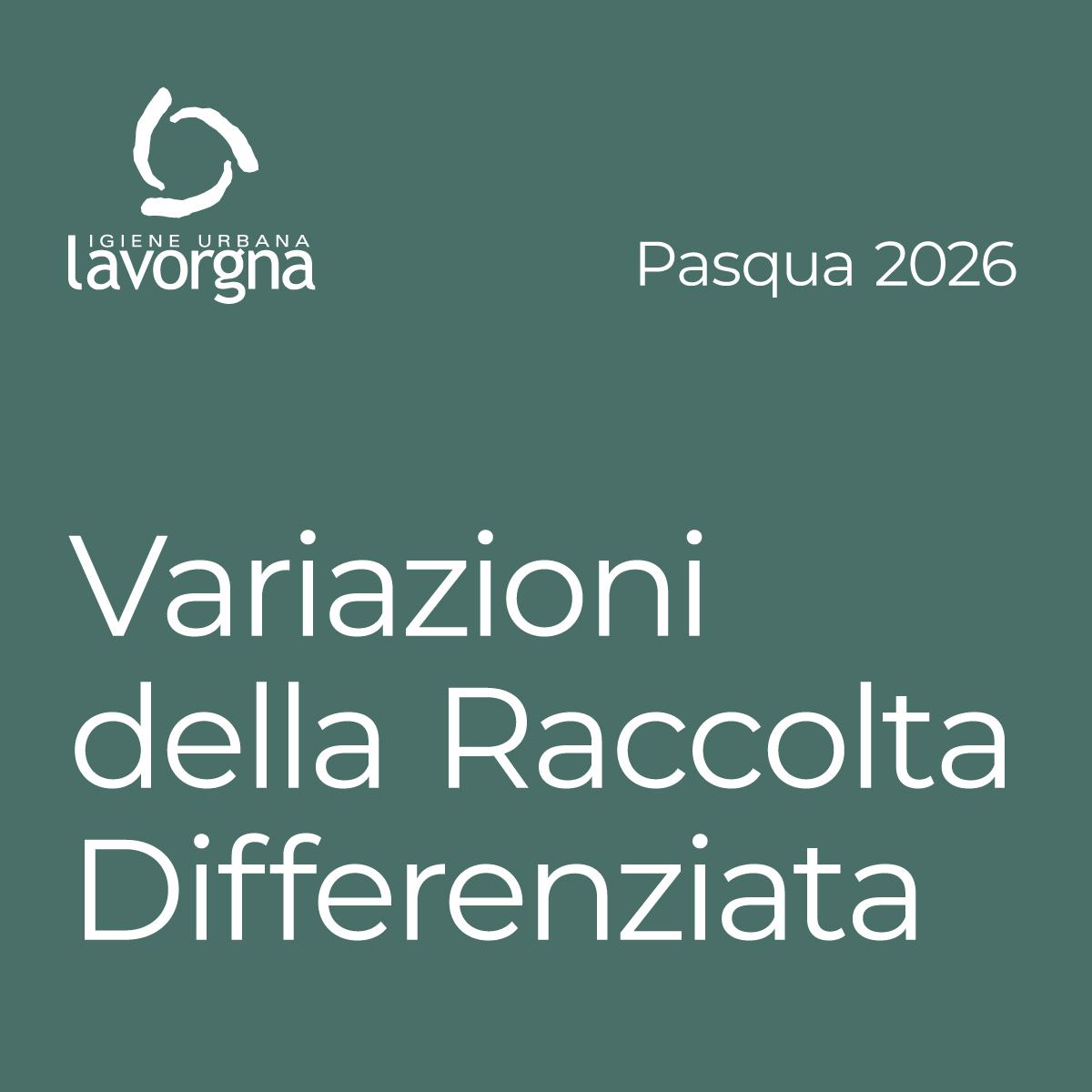 Variazioni della raccolta differenziata per le festività di Pasqua e Pasquetta 2026